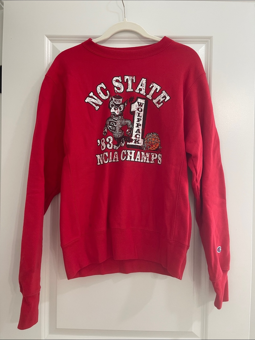 Champion Red NC State Wolfpack '83 Crewneck Sweatshirt